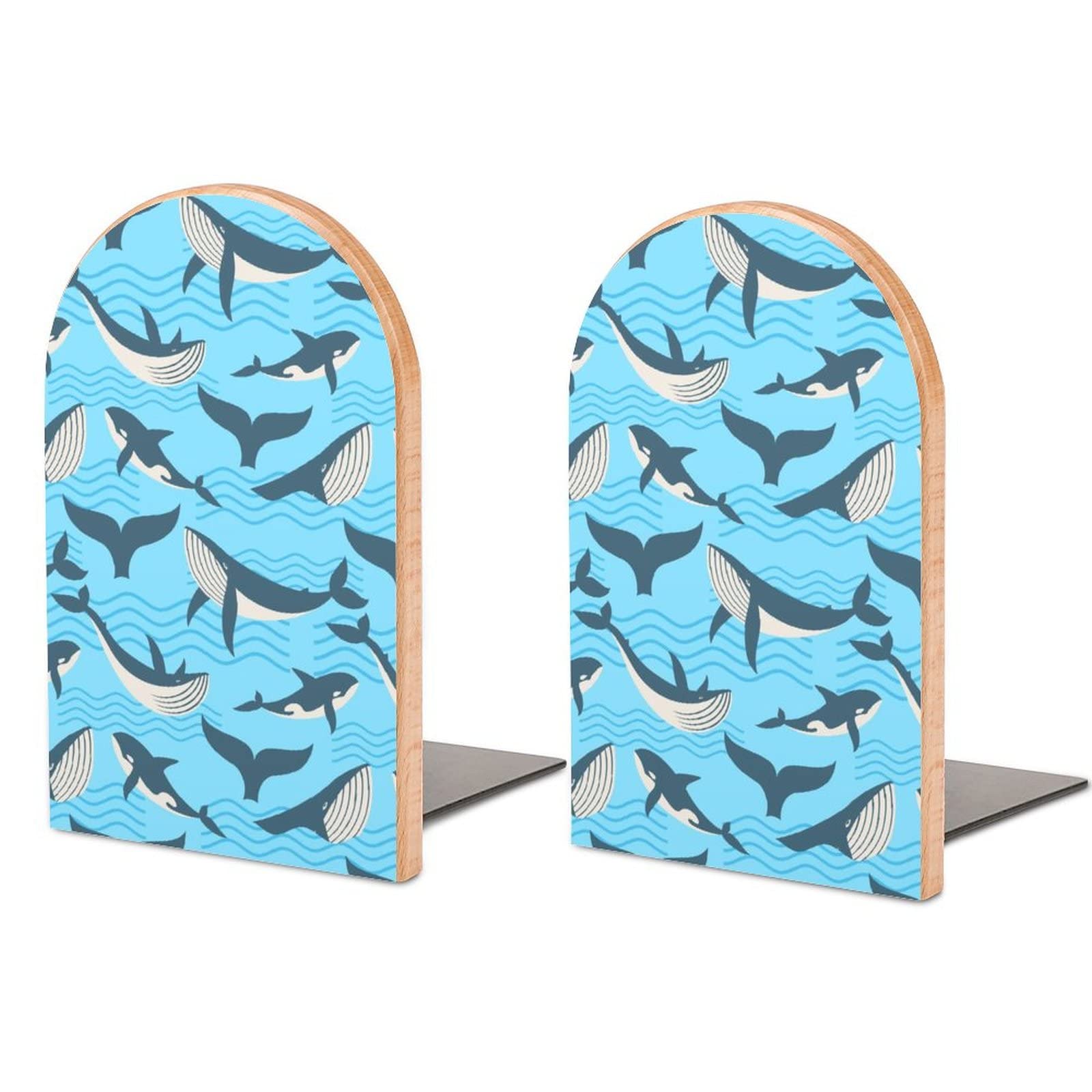 Amazon | 海の波のクジラ 木製ブックスタンド滑り止めブックエンド